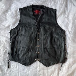 Men's Black Leather Biker Vest Size XXL